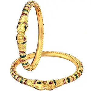 ZENEME Bangle Gold Plated Precious Golden Meenakari Kada Set Of 2 Bangle Jewellery For Women & Girl