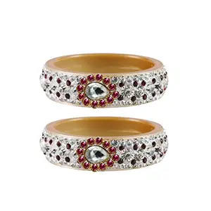 MAYA FASHION Cream stone Stud Acrylic-Brass Bangle Elegant Extra Large Size Bangle | Perfect Fit for Plus Size banglesTrendy and Comfortable Fit for woman and girls | (Sku-ban4607)