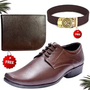 Fashionable Trendy Formal Shoes/Party Shoes/Shoes Combo with Free Wallet & Belt for Men and Boys (BAZAAR2849_TCC-BR-1004) Multicolor