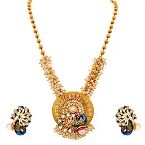 JFL - Jewellery for Less JFL - Traditional Ethnic One Gram Gold Plated Meenakari Peacock Pearls Designer Necklace Set with Earring for Women and Girls.,Valentine