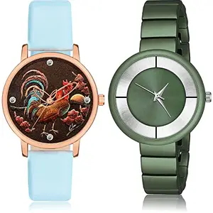 NEUTRON Unique Analog Brown and Green Color Dial Women Watch - GM370-G636 (Pack of 2)