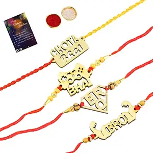Shreenathji Jewellers Elegant Rakhi For Bhai Bro Brother Wooden Style Rakhi Combo For Men With Roli Chawal Greeting Card (Rakhi 3) -554