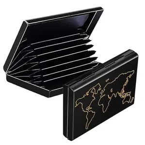 Stealodeal Black RFID Protector World Map Stainless Steel Debit/Credit/ATM 8 Slots for Men & Women Card Holder Wallet