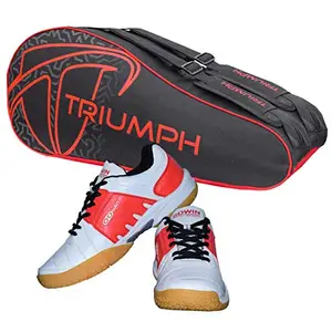 Gowin Badminton Shoe Power White/Red Size-5 with Triumph Badminton Bag 303 Black/Red
