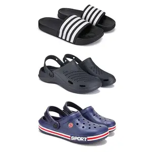 Lightweight,Classic SliderSandals with Clogs for Men-Combo(3)-3024-3146-3015-9 Blue-5476