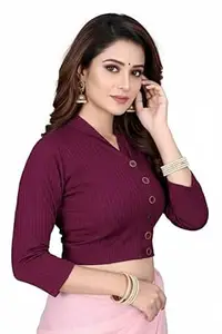PAARTH ENTERPRISE V-Neck Stretchable Women Full Sleeve Cotton Blend Front Button Readymade Blouse
