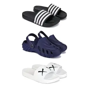 Lightweight,Classic SliderSandals with Clogs for Men-Combo(3)-3024-3136-3029-7 White-3935
