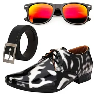 Vitoria Gracefull Men Formal Shoes with Free Belt & Unisex Red Wyfer Sunglasses Combo/8