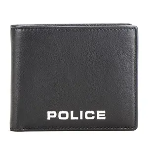 POLICE Men's Leather Slim Wallet - Black/Orange