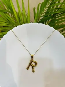 Trendy Latest Stylish Gold Plated Geometric Pendent for Women and Girls - Big Golden Alphabets - R
