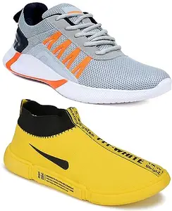 WORLD WEAR FOOTWEAR Soft Comfortable and Breathable Canvas Lace-Ups Sports Running Shoes for Men (Multicolor, 6) (S20644)