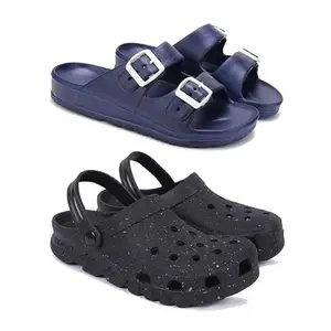 WINGSCRAFT Lightweight,Classic Slider || Sandals with Clogs for Men-Combo(2)-3116-3058-8 Black