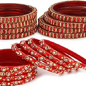 Colorful Glass Bangle/Kada Set Combo Ornamented With Colourful Chips & Beads_G61 (AkBang2-AAO1.a_bang)