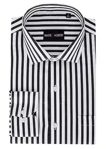MARK & ALBERT Men's Striped Full Sleeves Cotton Formal Shirt White | Stylish Shirt for Men