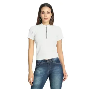 Nilaksh Creations Women's Skin Fit Zip Top with Athletic Comfort and Style White Colored (NC-005-S)
