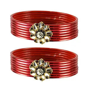 MAYA FASHION Red Stone Brass Bangle Elegant Extra Large Size Bangle | Perfect Fit for Plus Size banglesTrendy and Comfortable Fit for woman and girls | (Sku-ban1922)