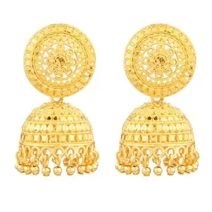 Amazon Brand - Anarva Traditional Gold Tone Dubai Style Floral Big Jhumka Earrings for Women