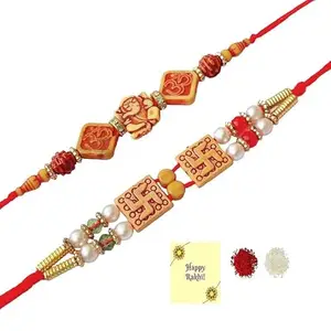 Avanti Creations Set Of 2 Rakhi for Brother With Roli Chawal/Pack Of 2 Swastik Rakhi for Rakshabandhan -Rakhi Greeting card (Green) For Men