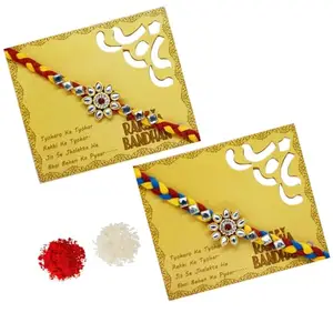Saugat Traders Handmade Rakhi for Brother Set of 2 - Moli Rakhi for Bhai, Bhaiya - Raksha Bandhan Rakhi with Roli Chawal Pack