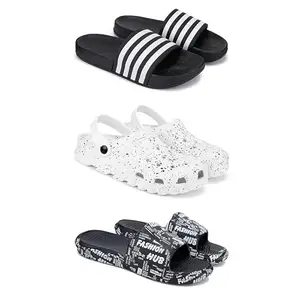 DRACKFOOT Lightweight Classic Slider || Sandals with Clogs for Men-Combo(3)_S-3024-3057-3103-7 Black