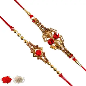 Rakhiya.com Designer Rakhi set of two, Multicolour rakhi, combo of two (set of 2), With Roli Chawal Packet 1058