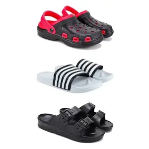 Lightweight Classic Clogs || Sandals with Slider Adjustable Back Strap for Men-Combo(3)-3017-3026-3115-7 Black(COMBO(3)-3017-3026-3115-7_BZ)