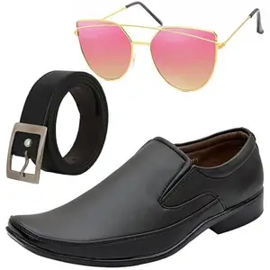 Vitoria Tranding & Fashionable Men Formal Shoes with Free Belt & Unisex Pink Gold Sunglasses Combo/10