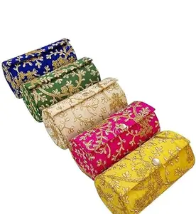 Daani Silk Embroided Bangle Organizer | Bangle Organiser with Closing System Bangle Box Storage for Bangle, Bracelete, Churi Vanity Box (Pack of 5 Box, Multicolour)