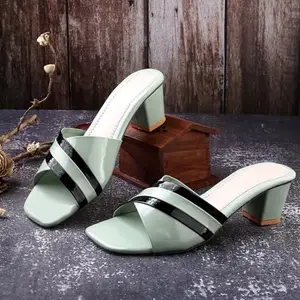 Paduki Women's Footwear Block heels slip On Solid Casual Stylish sandals (Green-5)