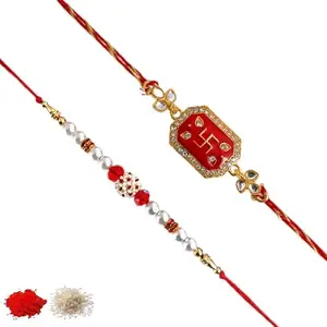 Rakhiya.com Designer Rakhi set of two, Multicolour rakhi, combo of two (set of 2), With Roli Chawal Packet 1151
