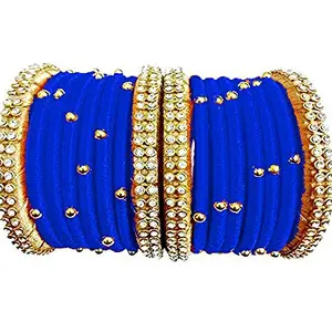 HABSA HABSA Handmade Silk Thread Work Designer Bangle/Wedding Chuda of 16 Bangles Set for Women's and Girls (Dark Blue-Gold)