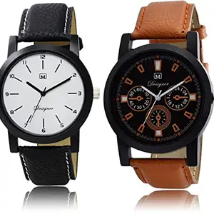 FEMEO Pack of 2 Combo Excellent Quality mplticolor dial & Leather Belt Watches for Man & Boy's(O-4-6,Multicolor)