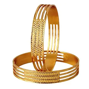 LUCKY JEWELLERY 18K Gold Plated Designer Golden Color Traditional Ethinic Bangles Set for Women (360-J1BG-1732-2-28)