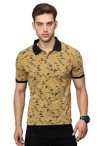 COOL COLORS Men's Half Sleeve Regular Fit Kakhi Printed Casual T-Shirt |Material : Cotton| Making it Perfect for Any Laid-Back Occasion.