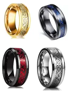 Men Valentine Smart Temperature Combo Ring Silver & Black (IR8430)