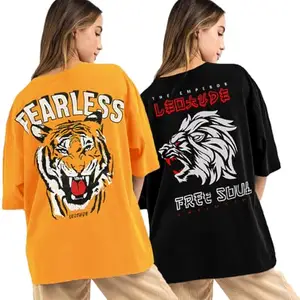 LEOTUDE Women's Oversized Round Neck Half Sleeve T-Shirt Combo for Women (PO2_GRL_FS49_MSTD_FERLES_BLK_EMPROR_P_Multi 5_3XL)