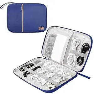 Electronic Gadget Organizer Travel Cable Accessories Bag Travel Cord Organizer Case Compact Electronics Accessories Bag for Cable, Cord, Charger, Phone, Hard Drive (Navy Blue, Polyester)