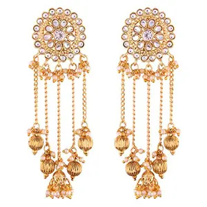 I Jewels Gold Plated Kundan & Pearl Chain Earring for Women (E2617W)