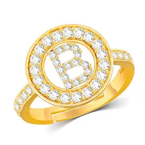 MEENAZ B Rings for Women Girls Men Couple girlfriend Gf Wife lovers Valentine Gift Anniversary propose CZ AD American diamond Adjustable Gold Love Heart Initial Letter Name Alphabet B finger Ring-214