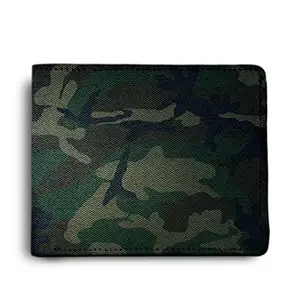 ShopMantra Army Green Pattern Printed Canvas Leather Wallet for Men's