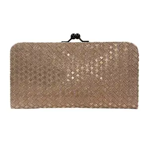 AJUS 3D Bricks Checks Design Premium Collection PU-Leather Shining & Glittering Material Hand Wallet/Clutch,Purse, Slim Ladies Purse (Copper)