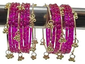BANGLESKART kashmiri ghangharoo glass bangle Set For Women And Girls | Light Weight Bangles | Traditional Transparent Fancy Glass Chudi Set for Wedding, Party (18 Bangles)