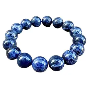 Lady Works Natural African Sodalite 12mm Round Shape Smooth Cut Beads 6.5 Inch Stretchable Bracelet For Men & Women. Unisex Bracelet For Healing, Meditation, Prosperity, Gift & Luck|LW_BRST_00168_6.5