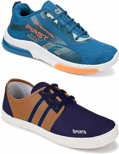 WORLD WEAR FOOTWEAR Soft Comfortable and Breathable Canvas Lace-Ups Sports Running Shoes for Men (Multicolor, 6) (S20973)