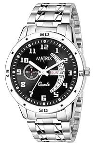 Matrix Blue, Black & Silver Dial, Day & Date Functioning, Stainless Steel Strap Analog Watch for Men & Women