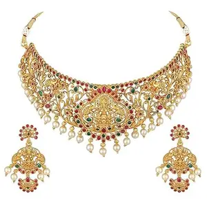 Pearl Choker Necklace Set | 22K Gold Plated Traditional Temple Design | Festive, Bridal & Party Jewellery for Women