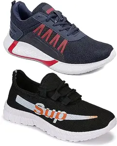 WORLD WEAR FOOTWEAR Soft, Comfortable and Breathable Canvas Lace-Ups Sports Running Shoes for Men (Multicolor, 7) (S4387)