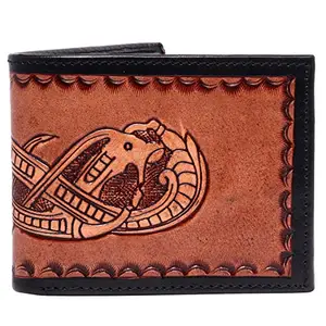 Hemener Men Brown Carved Genuine Leather Wallet - AZW0036BR