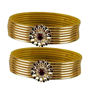 MAYA FASHION Golden Stone Brass Bangle Elegant Extra Large Size Bangle | Perfect Fit for Plus Size banglesTrendy and Comfortable Fit for woman and girls | (Sku-ban1901)