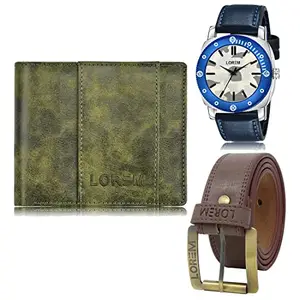 LOREM LOREM Mens Combo of Watch with Artificial Leather Wallet & Belt FZ-LR54-WL18-BL02